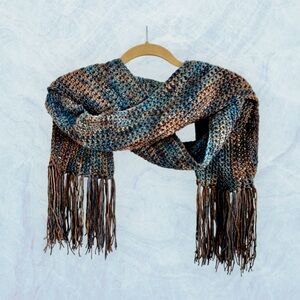 Handmade Multicolor Crochet Scarf with Fringe